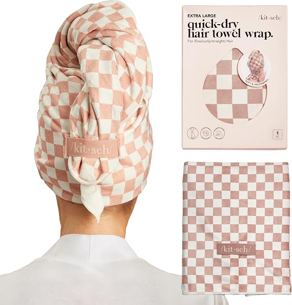 Kitsch XL Hair Towel Wrap — Terracotta Checker — référence comparée
