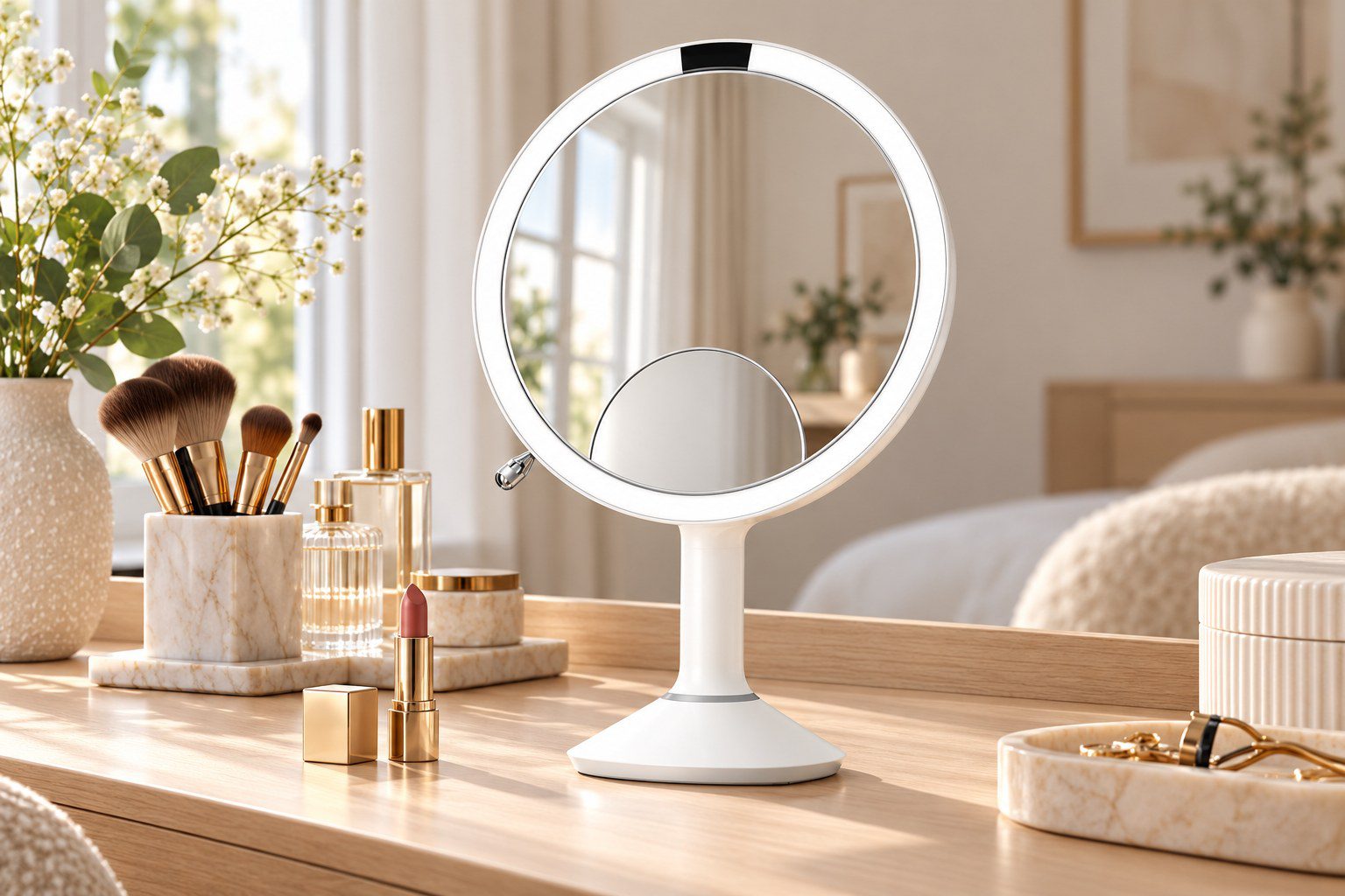 simplehuman Sensor Mirror Trio blanc : mise en situation illustrative